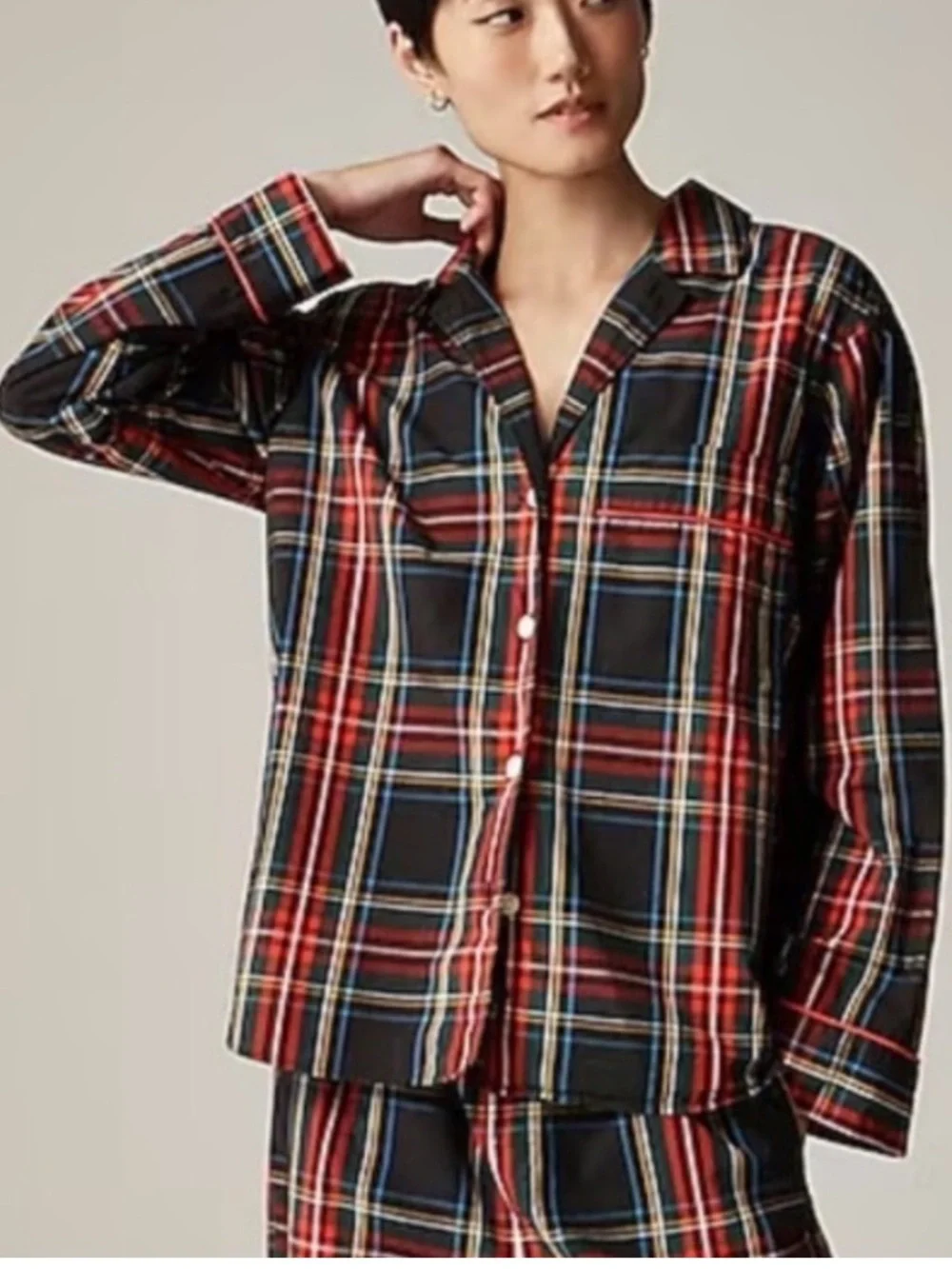 J Crew Pajama Top Only in Stewart Tartan Cotton Poplin size 2X Plaid Button Up